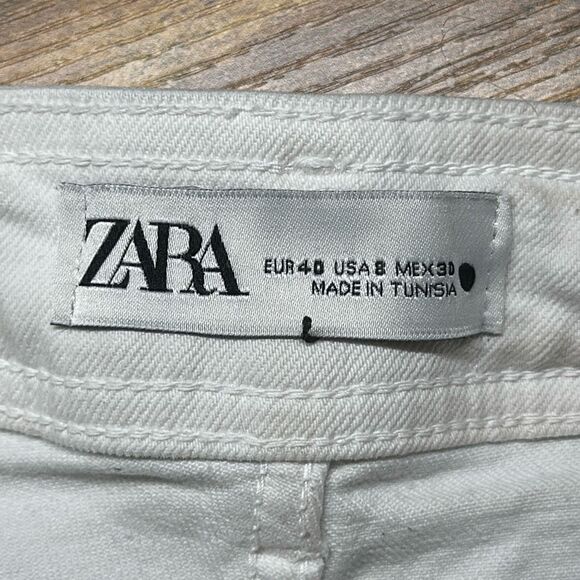 Zara Jeans Womens 8 White High Rise Waist Flared Raw Hem Wide Leg Pants - Picture 7 of 8